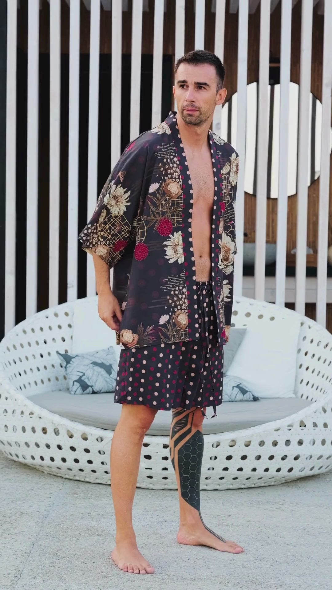 mens beack kimono set black koan video