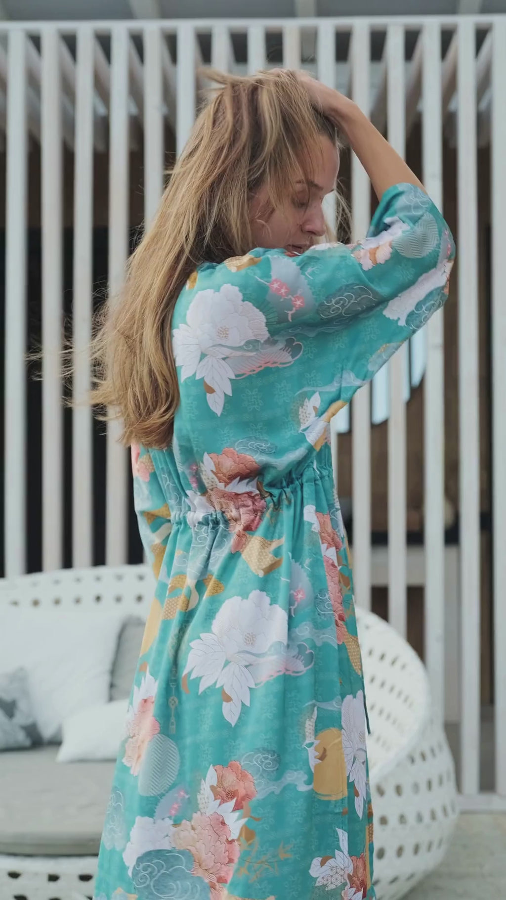 yugen turquoise women beach kimono cover-up video