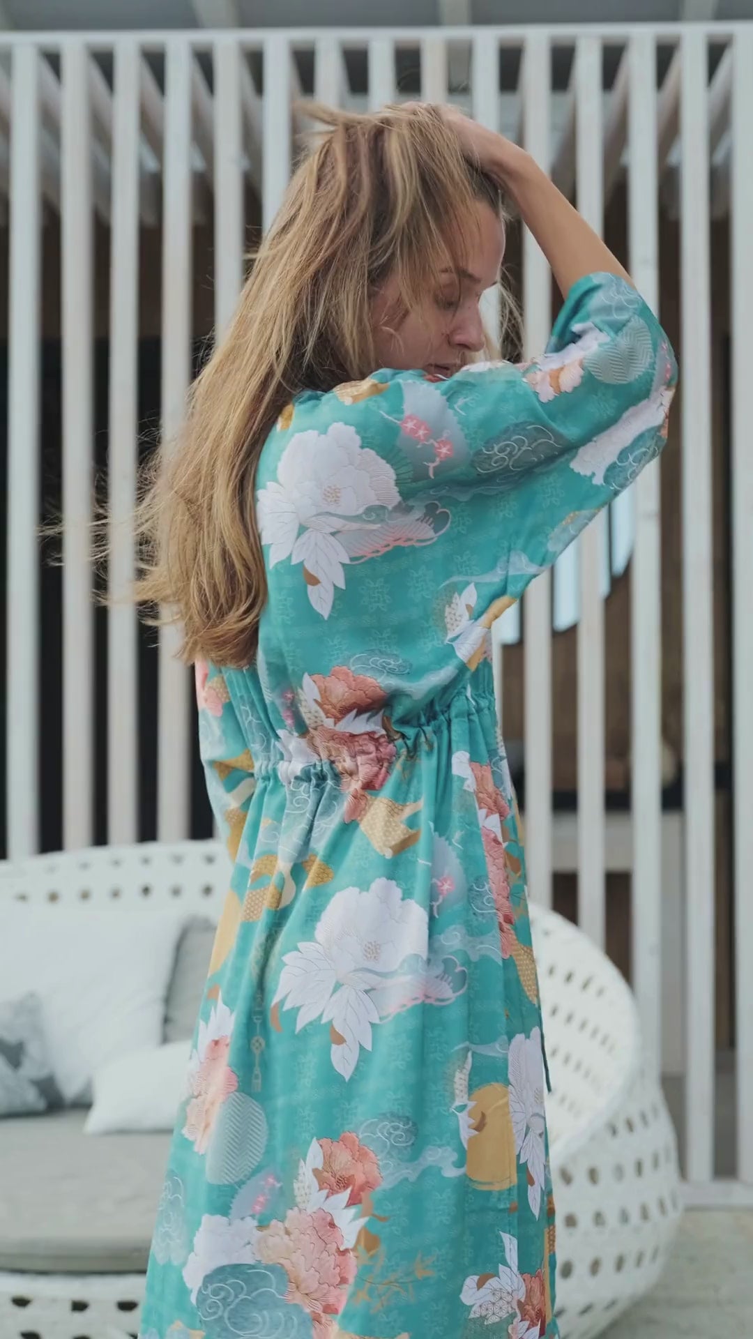 yugen turquoise women beach kimono cover-up video