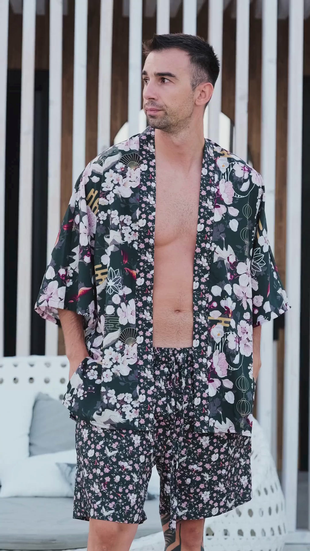 deep green mens beach kimono akari video