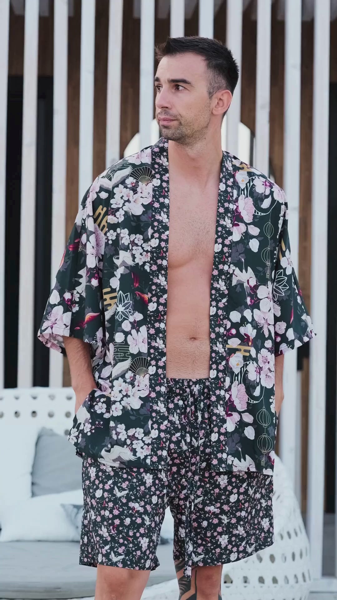 deep green mens beach kimono akari video