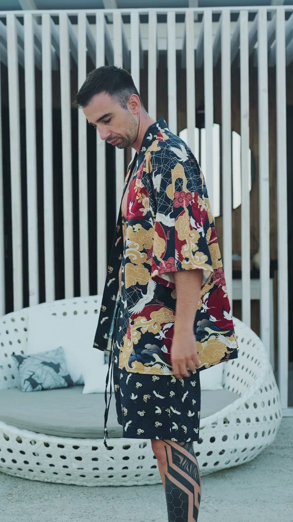 midnight blue men beach kimono set shoshin video