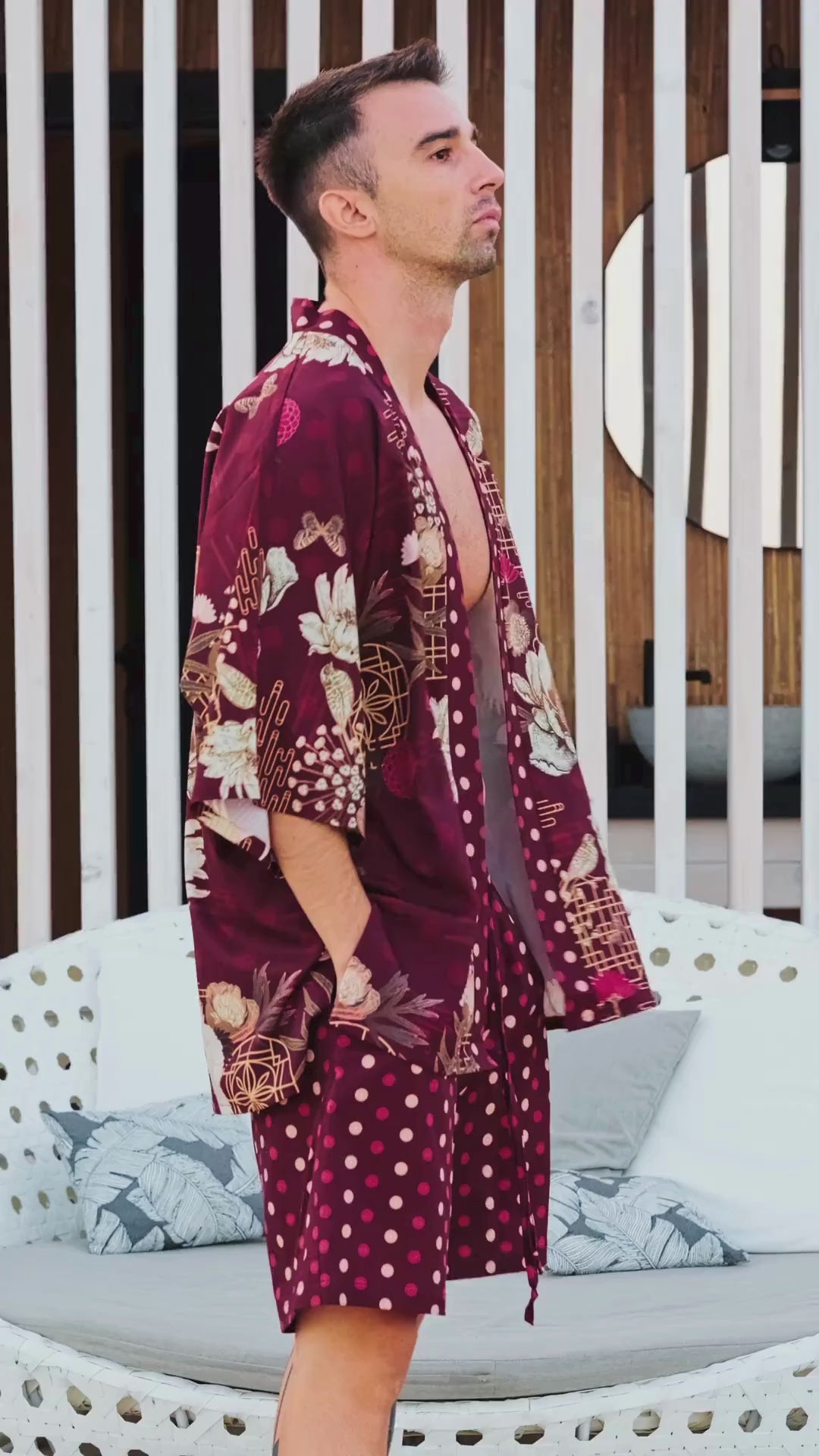 mens beach kimono set burgundy koan video