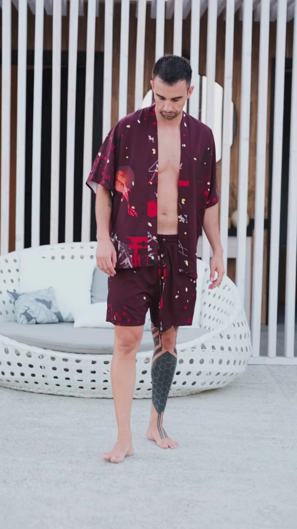 burgundy mens beach kimono enso video